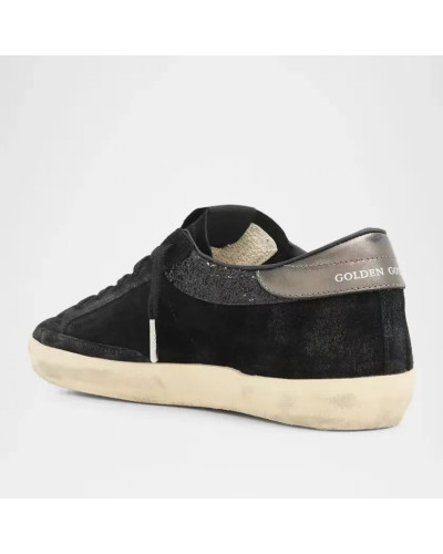 Super-Star in Black Suede with Silver Glitter Star and Grey Heel Tab