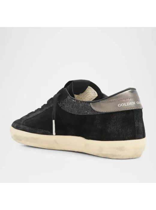 Super-Star in Black Suede with Silver Glitter Star and Grey Heel Tab