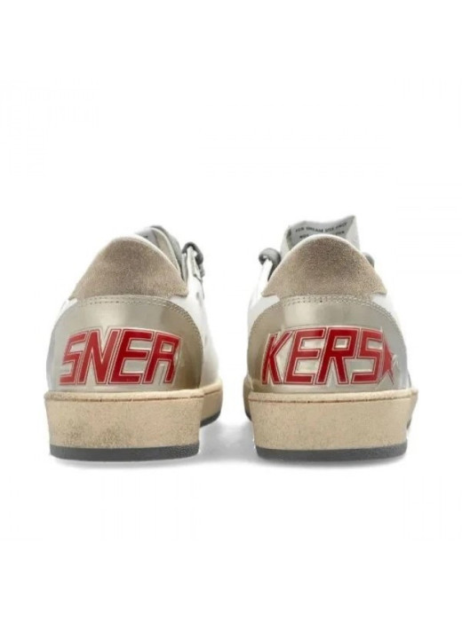 Ball Star in White Leather with Silver Glitter Star and Gold Heel Tab
