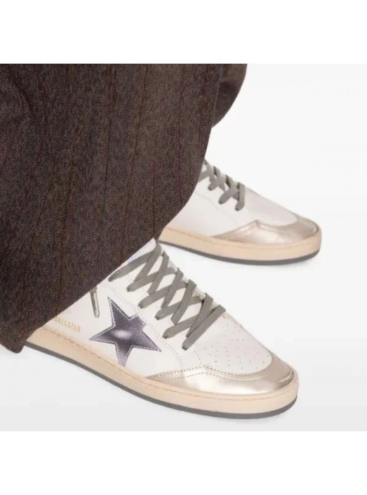 Ball Star in White Leather with Silver Glitter Star and Gold Heel Tab