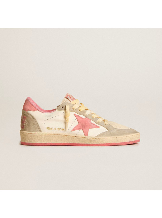 Ball Star Sneakers in White Leather With Pink Star and Pink Heel Tab