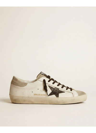 Mens Super-Star Sneakers in Leather With Brown Python-Print Heel Tab